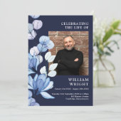 Navy Blue Floral Memorial Funeral Order of Service Programma (Staand voorkant)