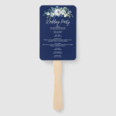 Navy Blue Floral Modern Winter Wedding Programme Handwaaier (Achterkant)