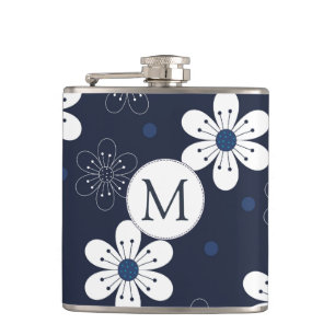 Navy Blue Floral Monogram Heupfles