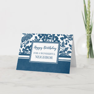 Navy Blue Floral Neighbor Verjaardag Kaart
