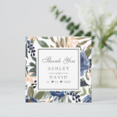 Navy Blue Floral Pattern Waterverf Wedding Bedankkaart (Staand voorkant)