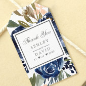 Navy Blue Floral Pattern Waterverf Wedding Cadeaulabel