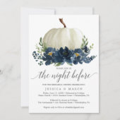 Navy Blue Floral Pumpkin Rehearsal Dinner Kaart (Voorkant)