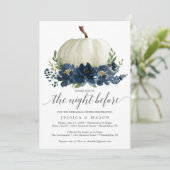 Navy Blue Floral Pumpkin Rehearsal Dinner Kaart (Staand voorkant)