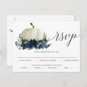 Navy Blue Floral Pumpkin Wedding RSVP Briefkaart (Voorkant / Achterkant)