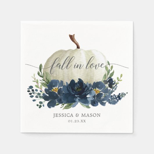 Navy Blue Floral Pumpkin Wedding Servet (Voorkant)