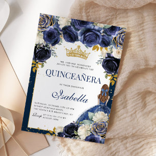 Navy Blue Floral Quinceanera Mis Quince Anos Kaart