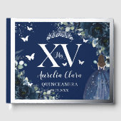 Navy Blue Floral Quinceañera Quince 15 Silver (Recto)
