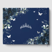 Navy Blue Floral Quinceañera Quince 15 Silver (Verso)