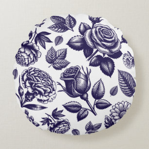 Navy Blue Floral Rond Kussen