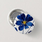 Navy blue floral ronde button 3,2 cm (Voorkant /achterkant)
