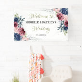 Navy Blue Floral Roos Blush Pink Wedding Backdrop Spandoek (Insitu)