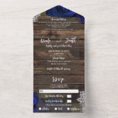 Navy Blue Floral Rozen Rustic Wood Weddenschap All In One Uitnodiging (Binnen)