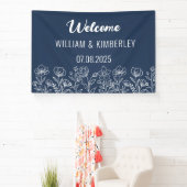 Navy Blue Floral Rustic Simple Modern Wedding Spandoek (Insitu)