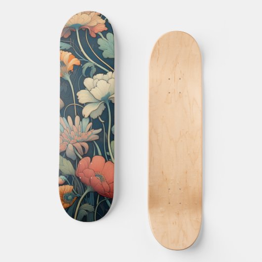 Navy blue floral skateboard (Voorkant)