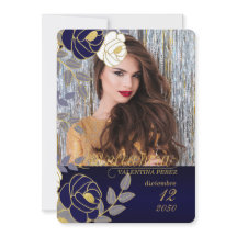 Navy Blue Floral Spain Quinceanera met foto