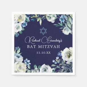 Navy Blue Floral Star van David Bat Mitzvah Party Servet