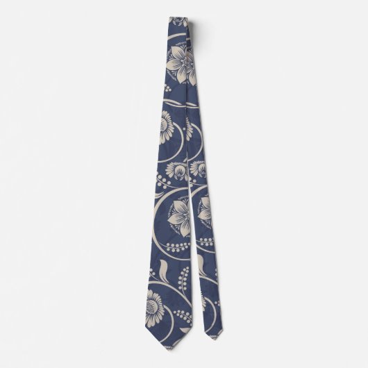 Navy Blue Floral Stropdas (Voorkant)