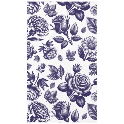 Navy Blue Floral  Tafelkleed (Voorkant)