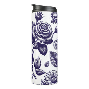 Navy Blue Floral Thermosbeker