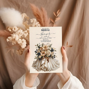 Navy Blue Floral trouwjurk Vrijgezellenfeest Kaart