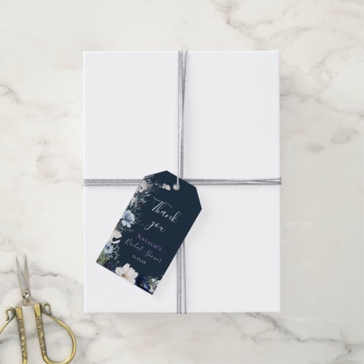 Navy Blue Floral Vrijgezellenfeest Dank u Cadeaulabel (Met Touw)