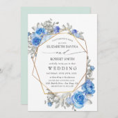 Navy Blue Floral Waterverf Wedding Kaart (Voorkant / Achterkant)