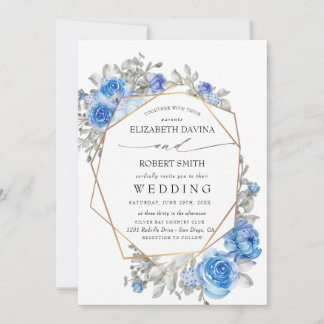 Navy Blue Floral Waterverf Wedding Kaart