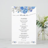 Navy Blue Floral Waterverf Wedding Menu (Staand voorkant)