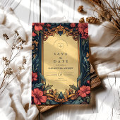 Navy Blue Floral Wedding Art Nouveau Save The Date