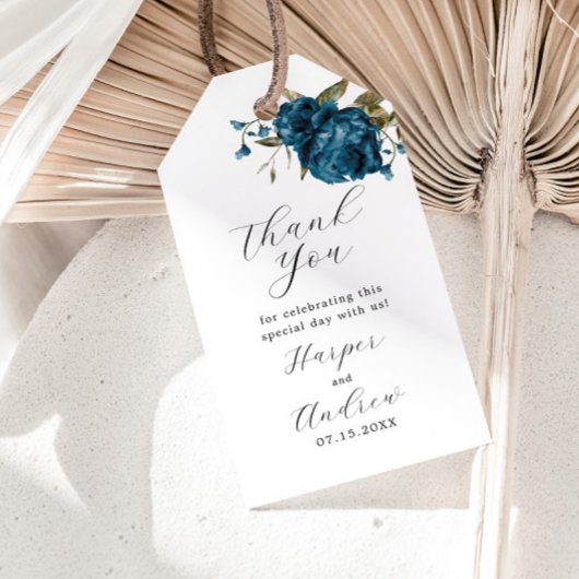 Navy Blue Floral Wedding Bedankt Cadeaulabel