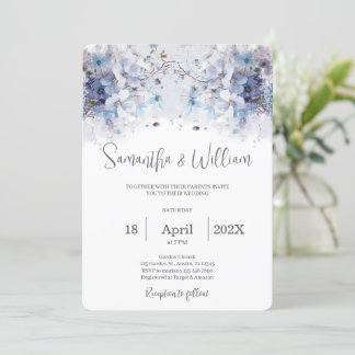 Navy Blue Floral Wedding Invitation Kaart