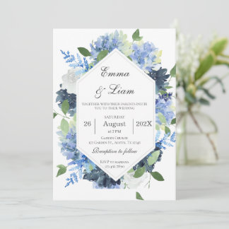 Navy Blue Floral Wedding Invitation Kaart