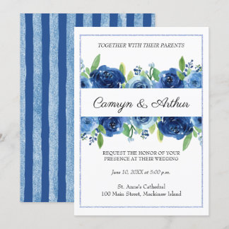 Navy Blue Floral Wedding Invitation Kaart