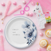 Navy Blue Floral Wedding Papieren Bordje (Feest)