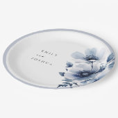 Navy Blue Floral Wedding Papieren Bordje (Gekanteld)