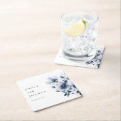Navy Blue Floral Wedding Vierkante Kartonnen Onderzetter (Insitu)