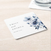 Navy Blue Floral Wedding Vierkante Kartonnen Onderzetter (Schuin)