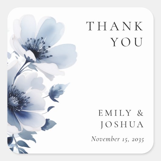 Navy Blue Floral Wedding Vierkante Sticker (Voorkant)