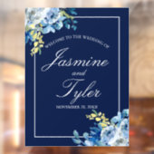 Navy Blue Floral Welkom op onze bruiloft Raamsticker (Vel 2)