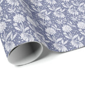 Navy Blue Floral William Morris Style Cadeaupapier (Rol Hoek)