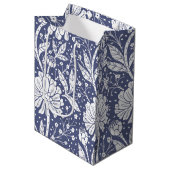 Navy Blue Floral William Morris Style Medium Cadeauzakje (Voorkant Gekanteld)