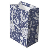 Navy Blue Floral William Morris Style Medium Cadeauzakje (Achterkant Gekanteld)