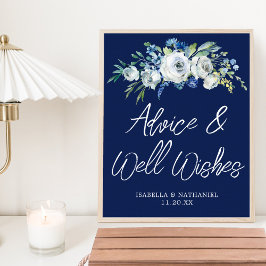 Navy Blue Floral Winter Weddenschap Poster