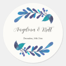 Navy Blue Floral Wreath Elegant Modern Wedding