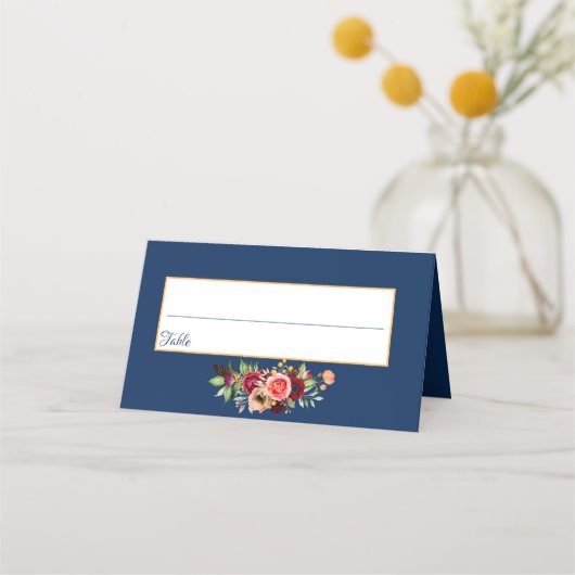 Navy blue florals burgundy boho bruiloft (Achterkant)