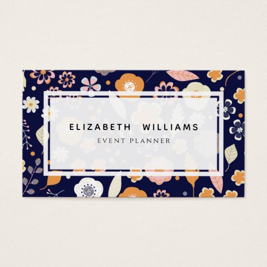 Navy Blue Florals Event Planner Visitekaartjes (Voorkant)