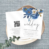 Navy Blue Florals Informal Script Weddenschap Kaart