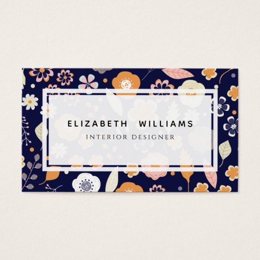 Navy Blue Florals Interior Designer Visitekaartjes (Voorkant)
