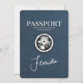 Navy Blue Florida Passport Wedding Invitation Kaart (Achterkant)